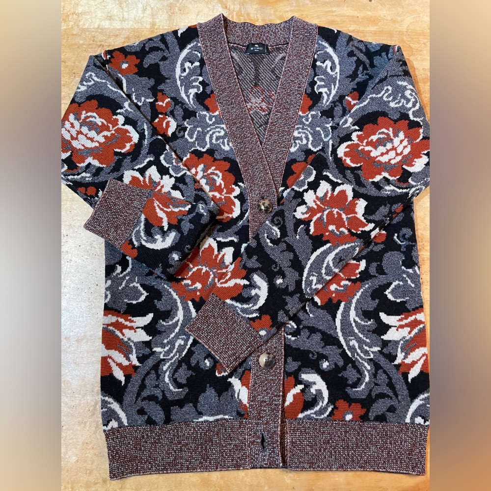ETRO NWOT wool jacquard cardigan size 38 floral